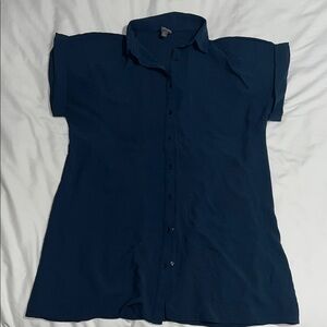 Short-Sleeve Navy Button-Up Mini Dress
